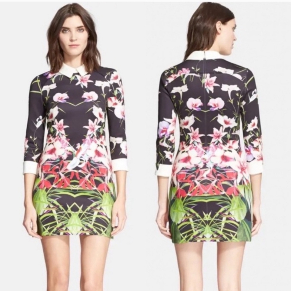 Ted Baker London Youma Tropics White Collar Dress Mini Floral Size 1 (US 2/4)